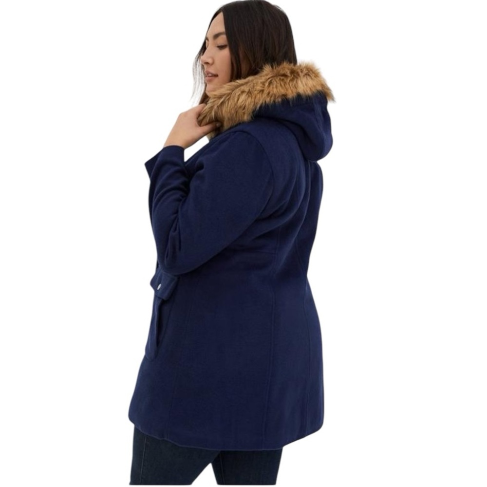 NWT Torrid Navy blue faux fur trim wool coat zip front sz 2X plus size - Picture 11 of 12